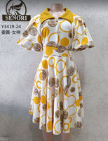 Gaun Wanita Ukuran Besar Gaya Eropa Kasual Sepanjang Lutut Lengan Pendek Bermotif Stretch Patchwork Belahan Lipit
