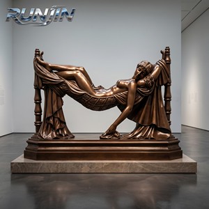 Escultura de Bronce Fundido de Mujer Desnuda Clásica a Tamaño Real en Hamaca con Túnica Drapeada, Arte Metálico para Galería de Arte o Museo - Product Image 1