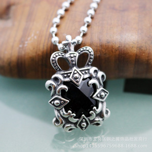 yunnique Vintage Crown Pendant Black Gemstone <b>Titanium</b> Steel Necklace Gift Jewelry - Product Image 2