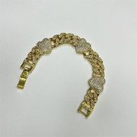 Ensemble de bijoux pas cher : Collier cœur en alliage hip-hop entièrement incrusté de strass et bracelet chaîne cubaine