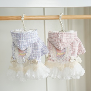 Luxury Tweed <strong>Dog</strong> Princess Dress Winter Thickened Fleece Lined Cotton Hooded Dress with Tulle Skirt Snap Closure Elegant Pet <strong>Gown</strong> - Product Image 1