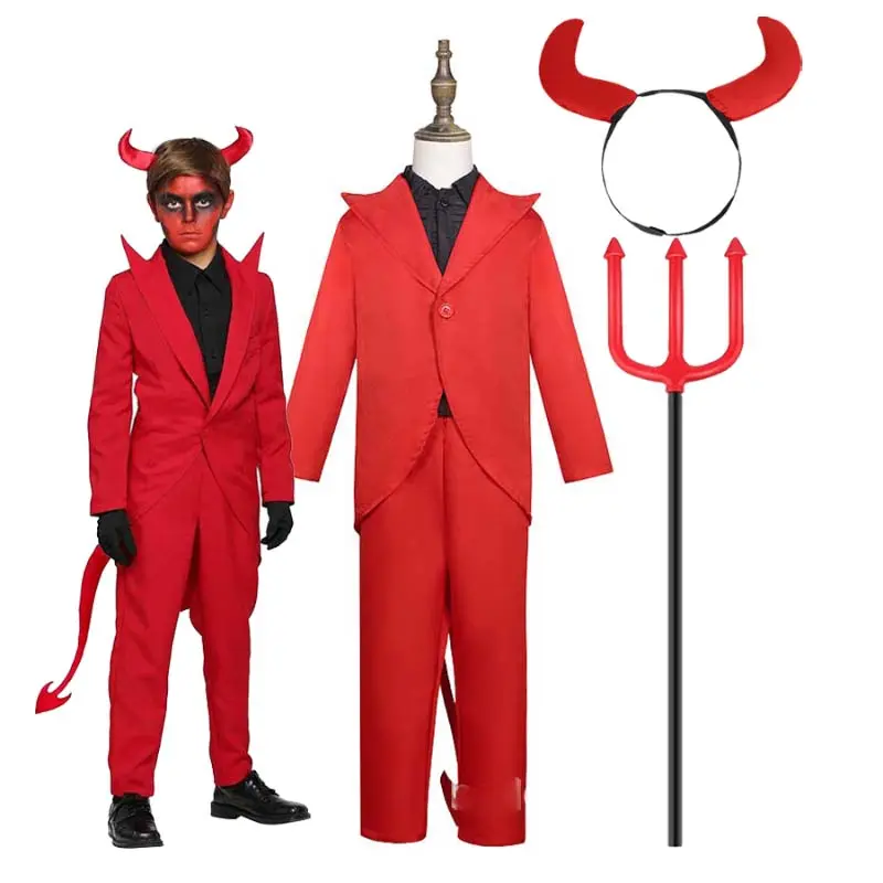 2024 nuovo Halloween Role-Play vestito rosso diavolo Costume per bambini ragazzo ZMHC-010