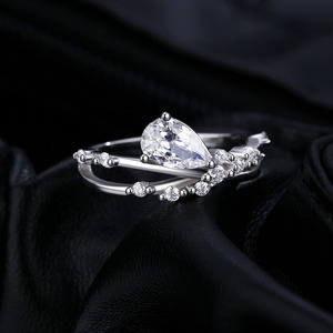 แหวนหมั้นเพชรทรงลูกแพร์เงินแท้ S925 ประดับเพชรแบบ Pave Setting สำหรับผู้หญิง สไตล์โรแมนติก - Product Image 5