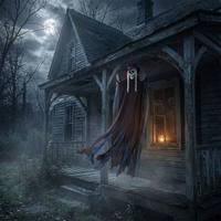 Décoration de fête d'Halloween : Fantôme Magicien Suspendu Taille Réelle 170 cm, Robe Marron Tressée, Effrayant, pour Extérieur et Intérieur