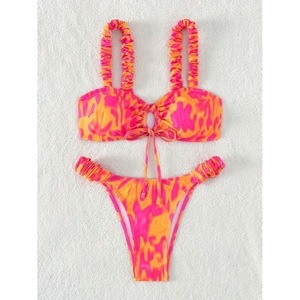 New floral print <b>bikini</b>, backless <b>bikini</b>, export style, two-piece high-waisted swimsuit for women. - Product Image 1