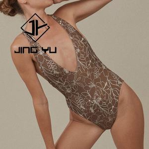 Maillot de bain professionnel OEM pour femmes, imprimé rétro à décolleté plongeant, maillot de bain une pièce personnalisé en nylon - Product Image 2