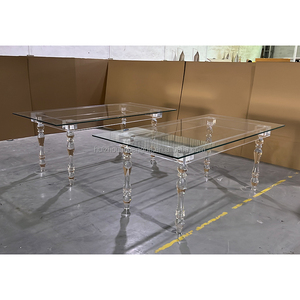 Mesa de Comedor Moderna de Acrílico para Bodas con Estructura de Acero Inoxidable <span class=keywords><strong>y</strong></span> Cubierta de Vidrio Templado para Hotel, Restaurante, Banquete <span class=keywords><strong>y</strong></span> Uso Doméstico - Product Image 5