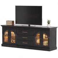 Meuble TV Moderne de Luxe 80 pouces en Bois Noir avec Portes en Verre Cintrées pour Projet Villa Hôtel Fabricant OEM/ODM