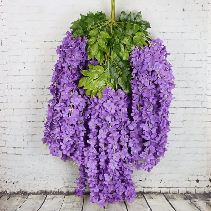 12 pièces fleurs de glycine artificielles rotin mariage arc couronne suspendu chaîne guirlande feuille de vigne rotin traînant fleur de soie