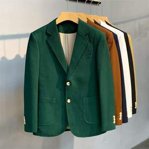 Traje <span class=keywords><strong>de</strong></span> Color sólido ajustado para hombre, traje informal <span class=keywords><strong>de</strong></span> un solo pecho con gofres <span class=keywords><strong>de</strong></span> estilo británico para hombre, abrigo <span class=keywords><strong>de</strong></span> negocios para jóvenes - Product Image 6