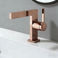 Nouvelle conception de robinet de lavabo de salle de bain de luxe en or brossé, à poignée unique, mélangeur chaud/froid réglable avec noyau de valve en céramique