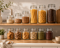 Frasco de Vidrio Cuadrado para Almacenamiento que Ahorra Espacio |   Organizador de Cocina Hermético |   Recipiente Hermético para Despensa |   Venta al por Mayor Directa de Fábrica