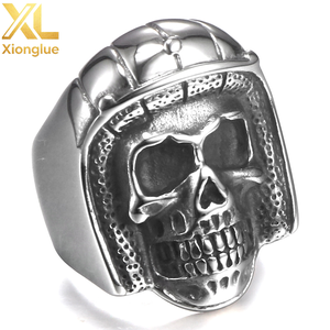 Custom Punk Stainless Steel Retro Air Pilot <b>Skull</b> <b>Rings</b> for Men - Product Image 1