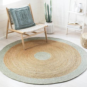 Round Handwoven Jute Area <b>Rug</b> with Soft Sage Green Border for Living Room Bedroom Entryway and <b>Boho</b> Home Decor - Product Image 1