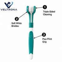 Brosse à dents pour animaux de compagnie à trois faces, imperméable, poils doux, triple nettoyage, soin buccal pour chiens et chats, brosse dentaire, poignée à motif de patte, 4 couleurs
