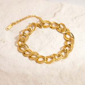 Personalized 18K Gold Stainless Steel Double Ring Chain Bracelet Smooth Hip-Hop Accessory for Anniversaries Trendy <b>Charm</b> <b>Bangle</b> - Product Image 1