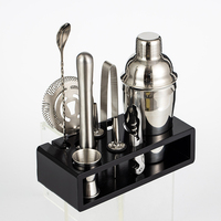 Ensemble de mélange de cocktails en acier inoxydable, kit de barman avec doseur, passoire, cuillère, shaker à cocktails, noir