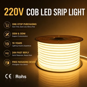 ไฟแถบ <span class=keywords><strong>LED</strong></span> COB <span class=keywords><strong>220V</strong></span> สำหรับใช้งานกลางแจ้ง ม้วน 100 เมตร ขนาด 8 มม. Ip65 10 วัตต์ต่อเมตร แรงดันสูง ตัดได้ ยืดหยุ่น แถบ COB 3000K 4000K 6000K - Product Image 1