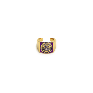 Fashion <b>Ring</b> 316L Stainless Steel PVD Gold Plating Purple Enamel Crystal Inlay <b>Adjustable</b> Band Statement Jewelry - Product Image 2