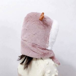 Children's <b>Hat</b> with Scarf Thickened Warm Plush Cute Baby Antler Ear Protection Winter <b>Hats</b> <b>for</b> Kids Beach Business - Product Image 4