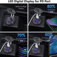 Cargador de Coche Universal de Aleación de Aluminio de 65W Tipo-C QC3.0 PD con Carga Rápida, 4 Puertos USB, 12-24V, LED, 1 Año de Garantía para Autos