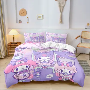 most popular home Kuromi Melody Cinnamoroll Winter Milk Velvet Bedding Set King Queen Pillowcase Bed Linens Home Textile