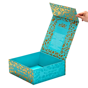 Boîte cadeau rigide de luxe personnalisée avec rabat, en feuille d'or épaisse vert sarcelle, magnétique, portable, avec doublure en éponge, pour safran et parfum, fabrication usine - Product Image 2