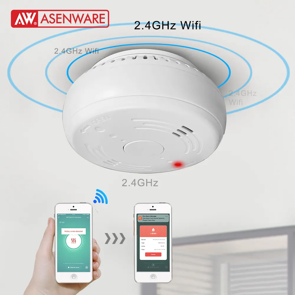 Tuya smart 2.4g hz Wifi Type Smoke Detector Intelligent Wireless fire alarm Sensor