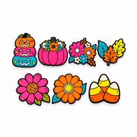 Set Aksesoris Sepatu PVC Motif Bunga Musim Gugur & Labu 7 Buah, Pin Clog Permen Jagung untuk Musim Panen, Grosir