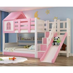 Cama Doble de Madera <span class=keywords><strong>Montessori</strong></span> Simple con Forma de Casa Europea, Literas para Niñas de Dos Niveles - Product Image 5