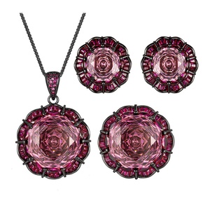 New Style Eco-friendly Copper Black Gold Plated 16-10MM Rose Cut Zircon Necklace <b>Earrings</b> Ring Jewelry <b>Set</b> for Women - Product Image 1