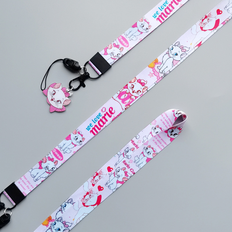 New Design Satin Cartoon Cute Marie Cat Lanyards Custom Neck Strap Anti-Lost Card Holder Phone Case Meal Card Lanyards Children