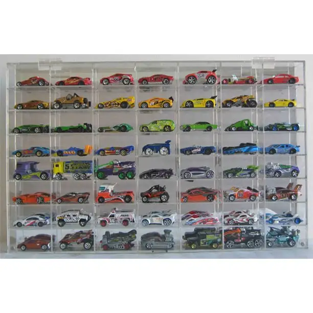 Aangepaste 1/64 Schaal Hot 56 Compartiment Muur Vitrine Luciferdoosje Speelgoed Auto Wielen Diecast Model Auto Kast Met Deur