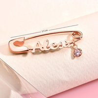 Boutons de manchette personnalisés pour bébé avec nom et pierre de naissance, en acier inoxydable 316L plaqué PVD 18K, broche de sécurité, cadeau d'anniversaire