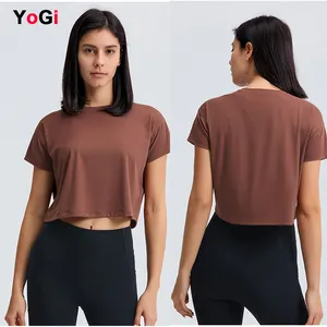 Gym Running Crop Tops Frauen Soft Nylon Fitness Yoga Sport Tops Anti-Schweiß Gepolstert Kurzarm Loose Top