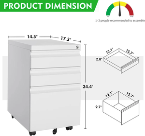 Archivador de Pedestal móvil de Metal blanco de 3 cajones, moderno para la escuela en casa, para Legel Letter A4, archivos, taller de escritorio - Product Image 3