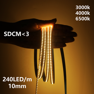 Tira de Luz LED SMD2835 de Alto Lumen, 240 LED/<span class=keywords><strong>m</strong></span>, Flexible, DC12V/24V, 10mm, IP20, Cuerpo de Cobre, 3000K/4000K/6000K, CRI 80, Uso Residencial - Product Image 1
