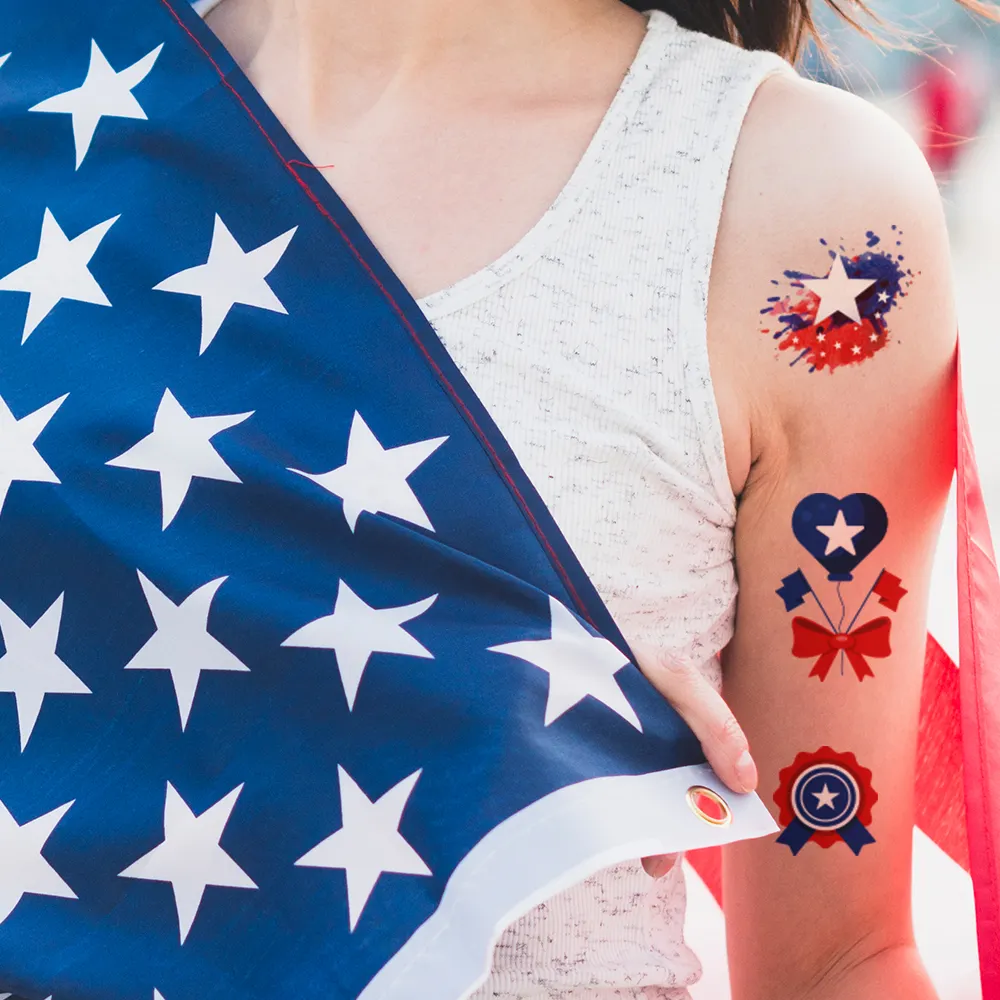 Tatuajes patrióticos de la bandera del Día de la Independencia Americana, pegatina de tatuaje personalizada, venta al por mayor, gran oferta