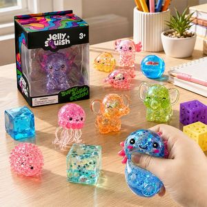 Nouveau Pack Cadeau Anti-stress : Gel Squeeze Nouveauté, Cube Rempli d'Étoiles, Bol à Poissons, Balle Barbelée, Animaux Mignons - Product Image 3
