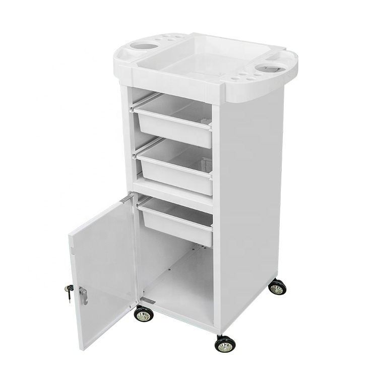 White Lockable Hairdressing Trolley, Facial Furniture, Salon Cart, Beauty, Hair Salon, Wholesale, 4 Universal Wheels