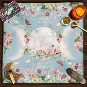 Nappe de Tarot 75/50cm, Tapis d'Altar Phases de Lune, <span class=keywords><strong>Fleurs</strong></span>, Animaux, Horloge Pagan, Astrologie, Divinations au Pendule, Tapis de Cartes <span class=keywords><strong>Oracle</strong></span> - Product Image 3