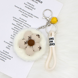 Pendentif miroir en peluche Hiver et Automne, Miroir de maquillage, Pendentif de <span class=keywords><strong>sac</strong></span> en peluche à pois et fleurs, Accessoire porte-clés - Product Image 4