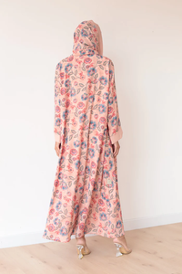 LEDUO Ramadan <b>Eid</b> Casual Modest Wear Flower Print <b>Long</b> Sleeve Striped Hooded Open Muslim Abaya - Product Image 2
