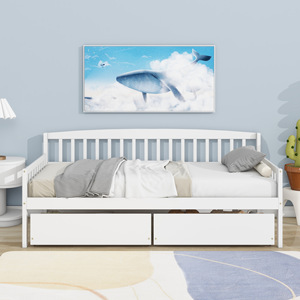 White Solid Wood <b>Kids</b> <b>Storage</b> Bed With Drawers And Guardrails For Bedroom Child Use - Product Image 2