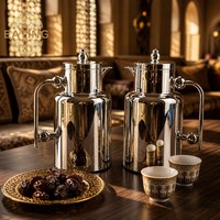 Carafe à café arabe de luxe 1L+1L Dallah, carafe thermique 24H, thermos isolé sous vide, finition dorée, distributeur de café moyen-oriental