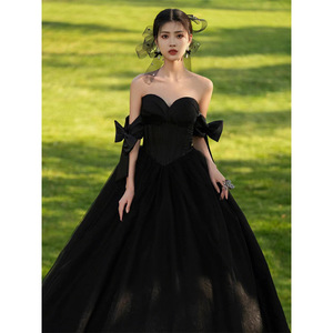Black Sweetheart Neckline Ball Gown Wedding Dress Empire Waist Tulle Vintage Style For Photography And Banquets - Product Image 2