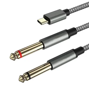 USB C至2双6.35毫米电缆3.1类型c至6.35毫米电缆2 6.35毫米适配器3合1 Y公对公铝合金外壳