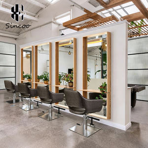Modern Salon Styling Station <b>Mirror</b> Beauty Wall <b>Mirror</b> with <b>Table</b> Salon Solid Hair Salon Wood <b>Mirror</b> - Product Image 1