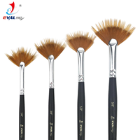 Offre Spéciale – Lot de 4 Pinceaux d'Art à Poils en Nylon avec Manche en Bois Noir, Personnalisables avec Logo, Pinceau Éventail pour Peinture
