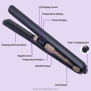 USB Rechargeable 2-in-1 Travel Iron Curler Portable Ceramic-Coated <strong>Mini</strong> <strong>Hair</strong> <strong>Straightener</strong> LCD Titanium for Household Hotel Use - Product Image 2